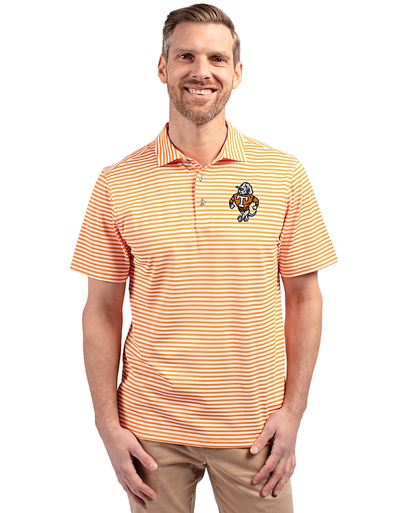 Tennessee Volunteers College Vault - Cutter & Buck Virtue Recycled Stripe Featherlight Pique Mens Polo