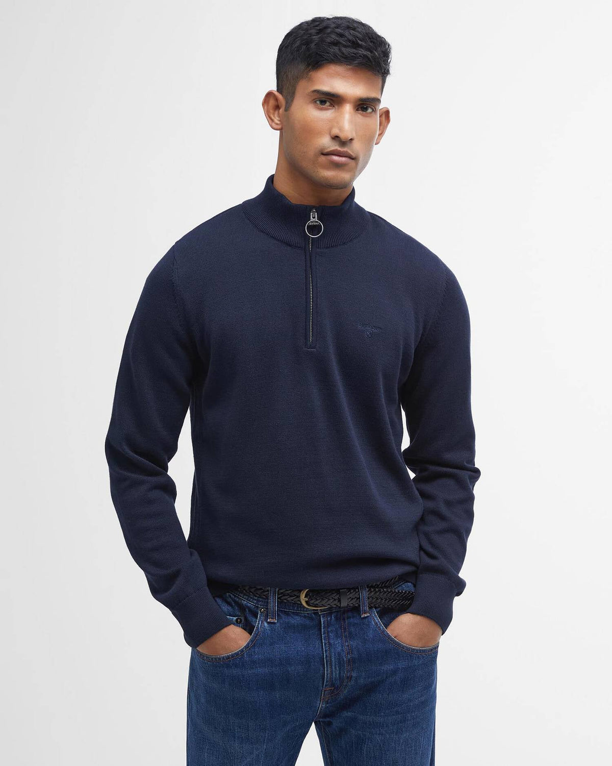 Barbour Cotton Quarter-Zip Jumper in Navy