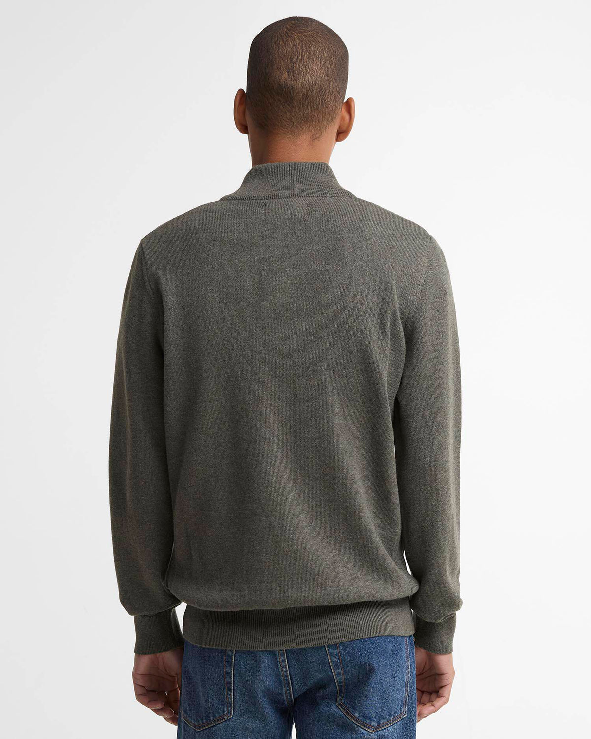 Barbour Cotton Quarter-Zip Jumper in Olive Marl