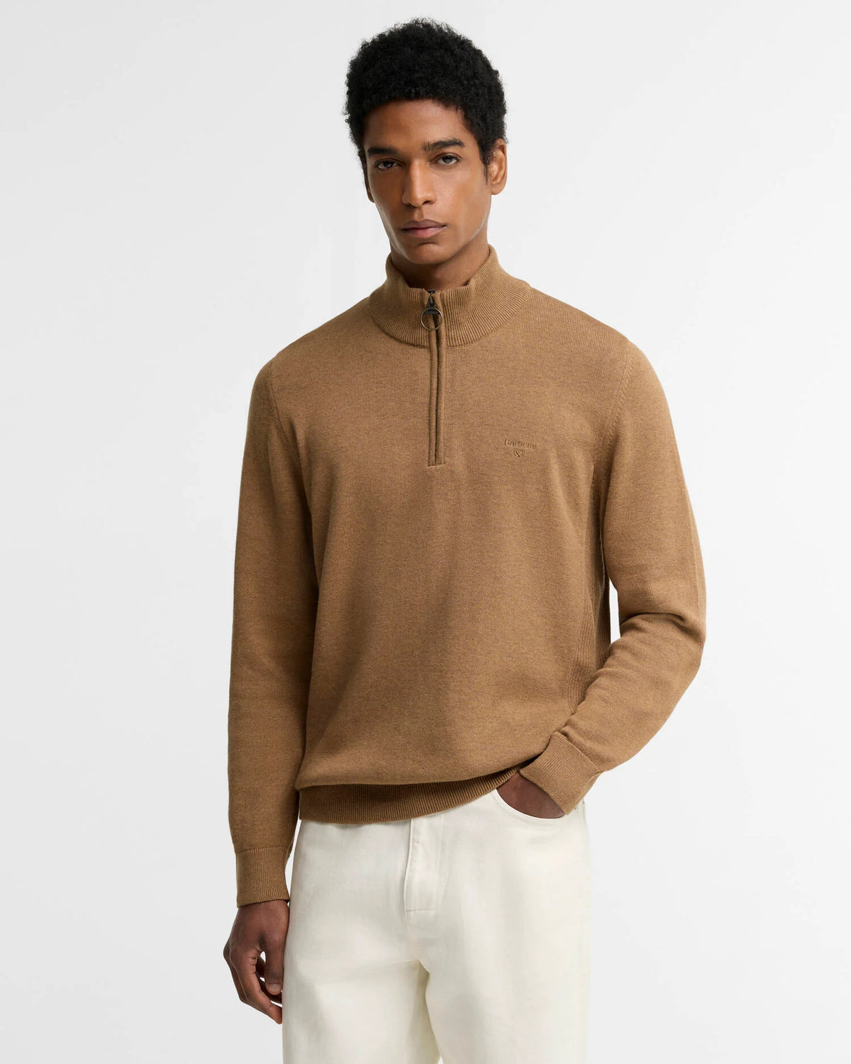 Barbour Cotton Quarter-Zip Jumper in Sandstone