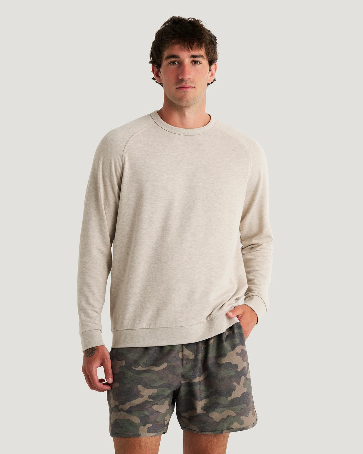 Free Fly Men's Bamboo Lightweight Fleece Crew in Heather Dessert Sand