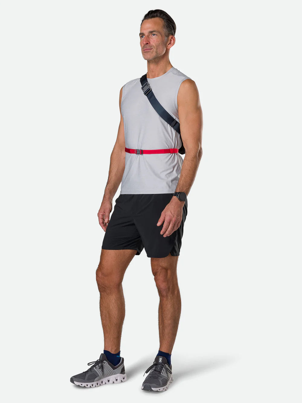 Nathan Limitless 2L Run Sling Bag in Black/Ribbon Red