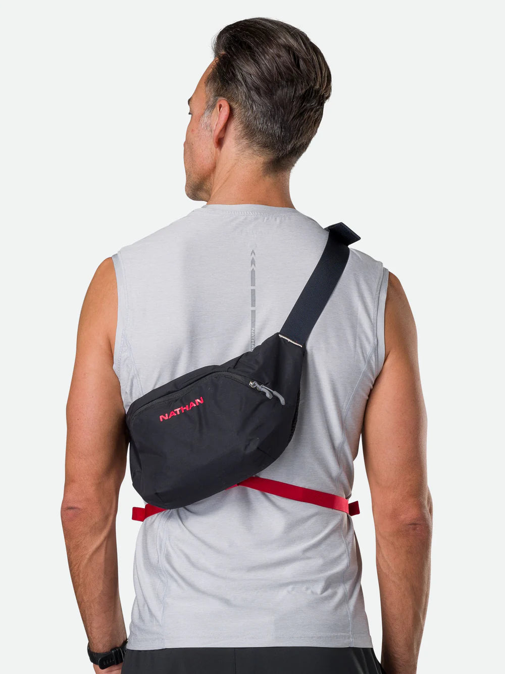 Nathan Limitless 2L Run Sling Bag in Black/Ribbon Red