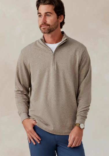 Tasc Stadium French Terry Quarter Zip in Gray Oak Heather