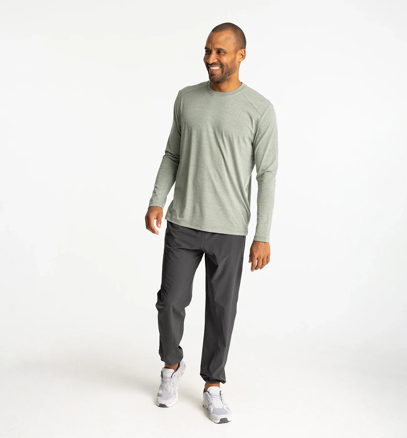 Free Fly Men's Bamboo Shade Long Sleeve in Heather Agave Green