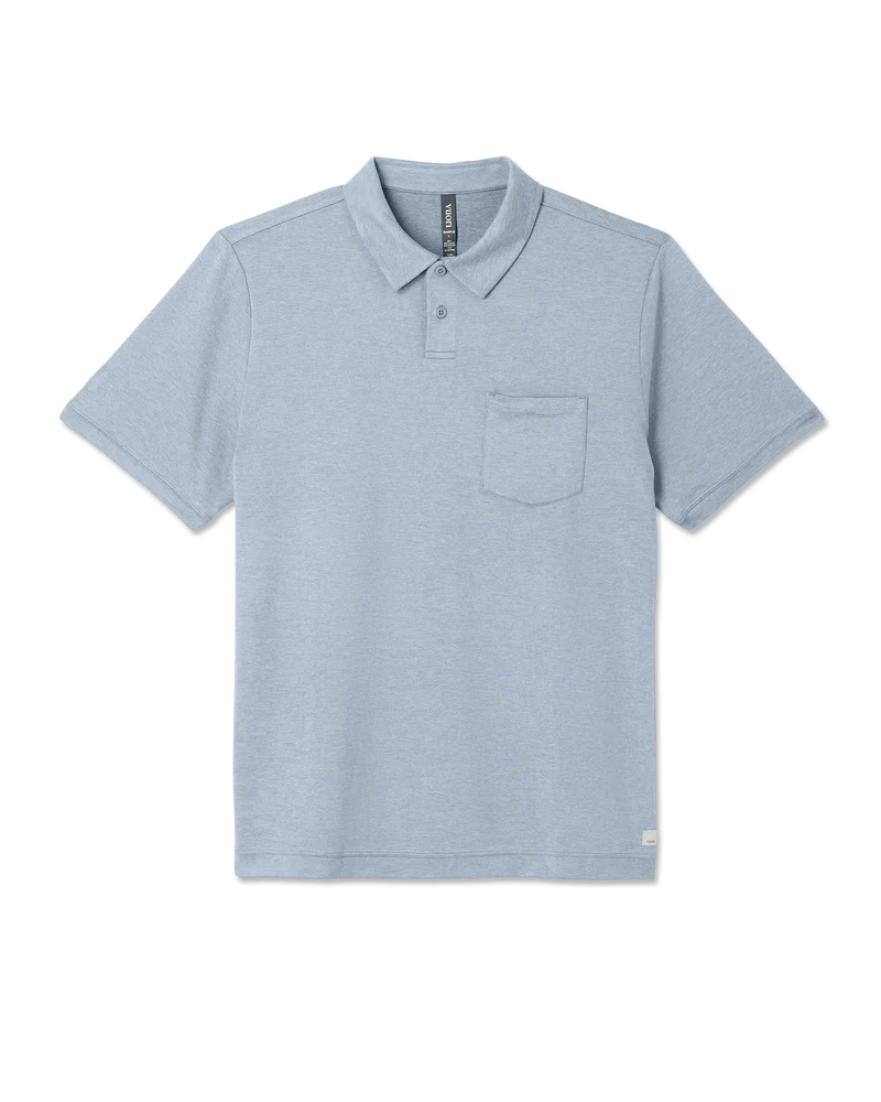 vuori Men's Short Sleeve Ponto Performance Polo in Blue Dusk Heather