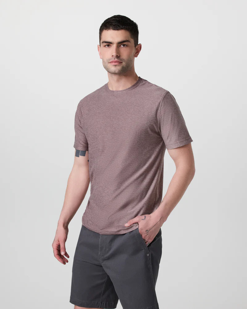vuori Men's Strato Tech Tee in Dark Umber Heather