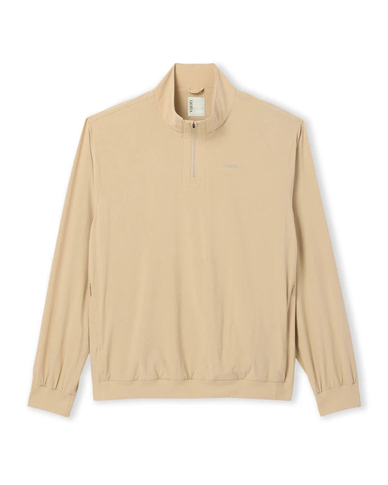 vuori Men's Venture Quarter Zip in Khaki Linen Texture
