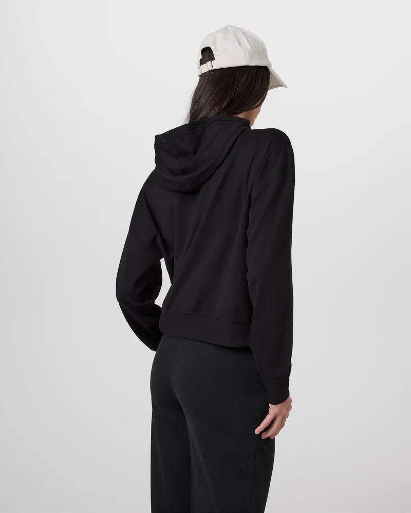 vuori Women's Halo Modern Full Zip Hoodie in True Black