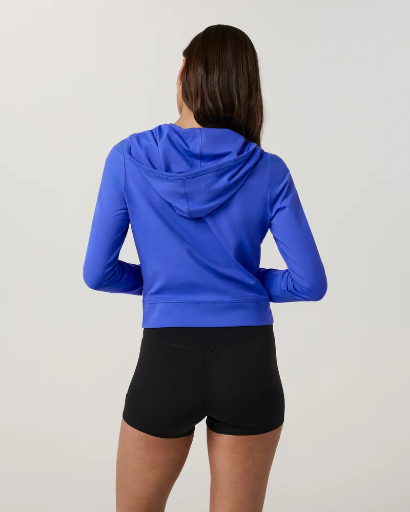 vuori Women's Halo Mini Full Zip Hoodie in Electric Blue