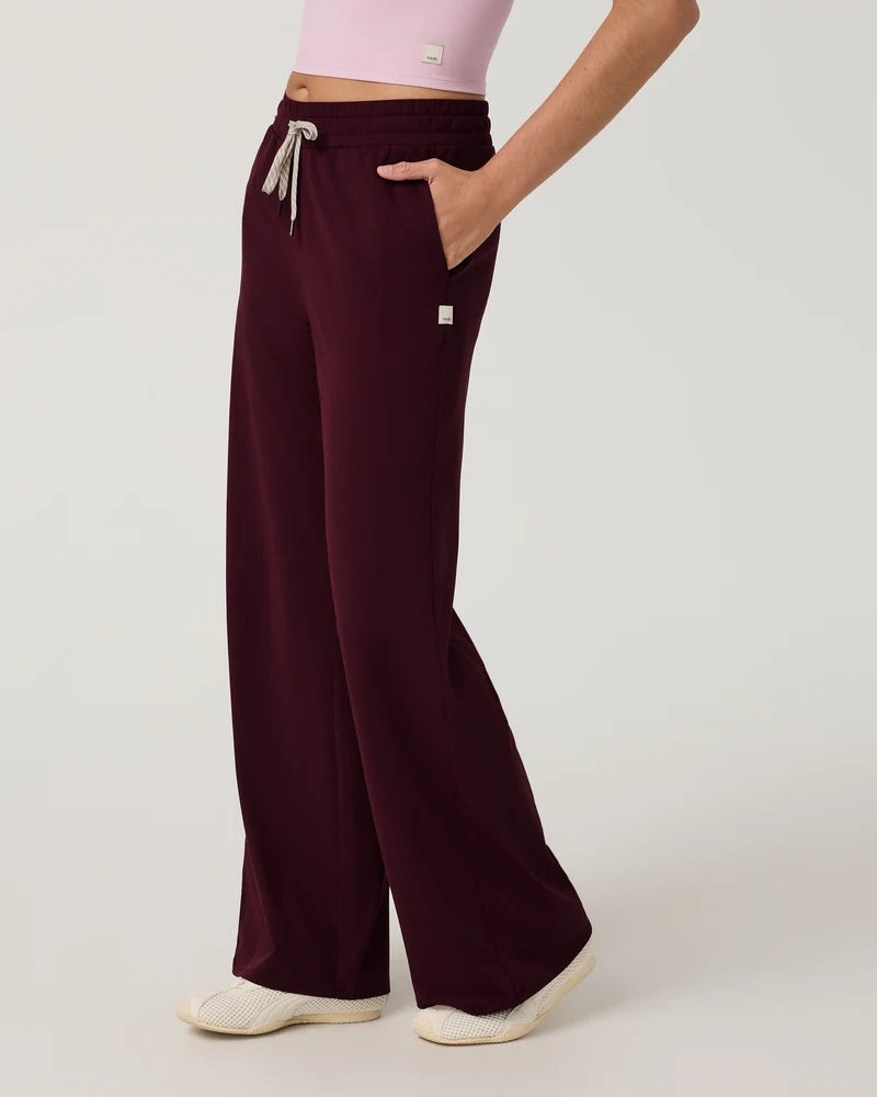 vuori Women's Halo Essential Wideleg Pant in Cherry Noir
