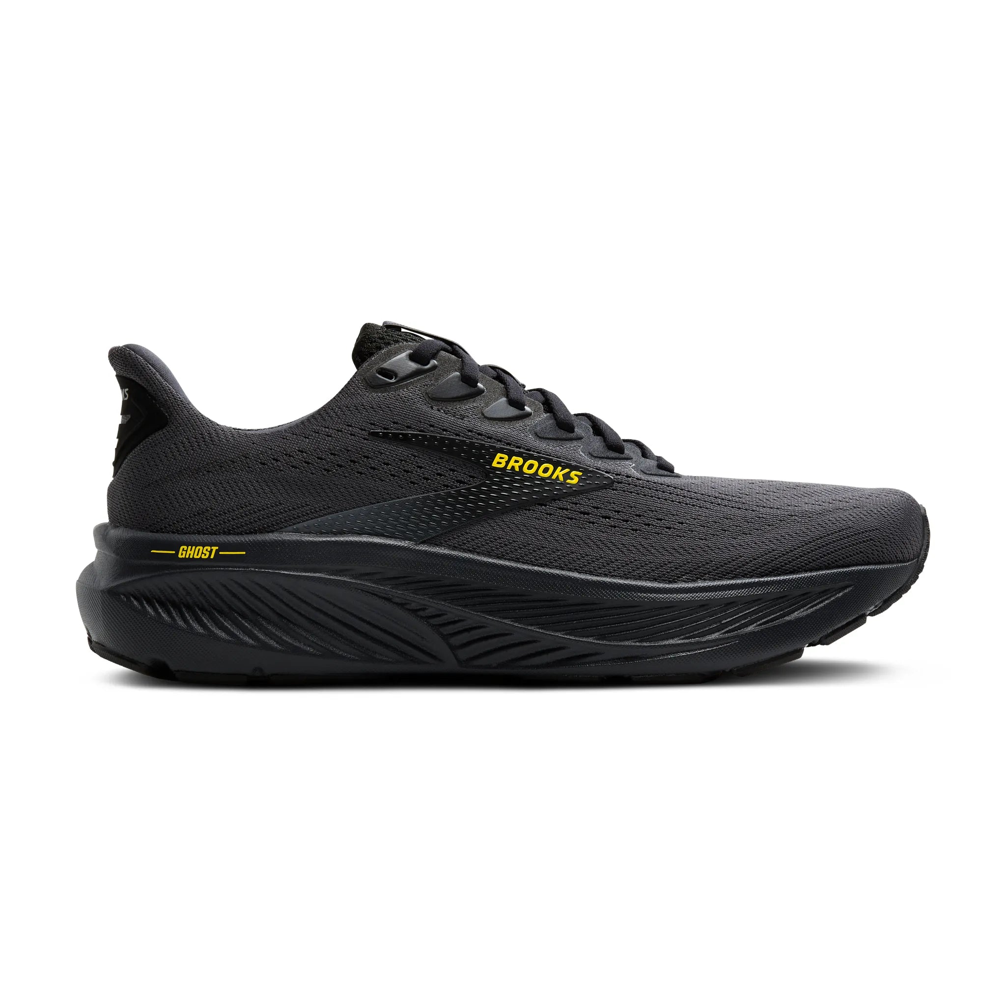 Men's Brooks Ghost 17 Road Running Shoe in Ebony/Black/Yellow