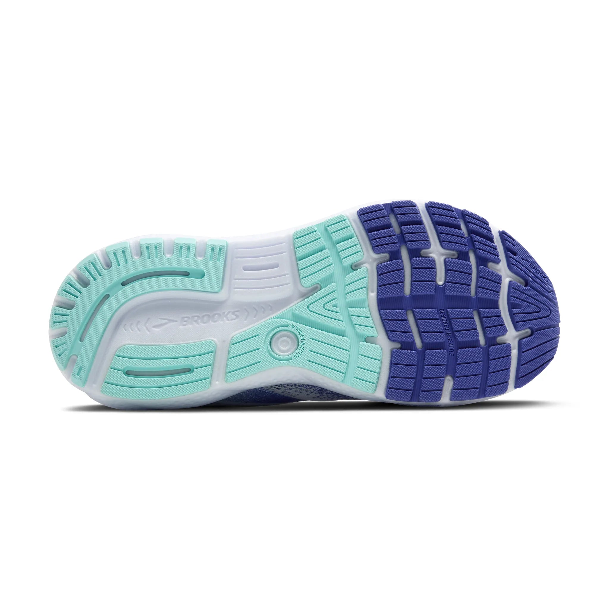 Women's Brooks Ghost 16 Road Running Shoe in White/Amparo Blue/Limpet Shell