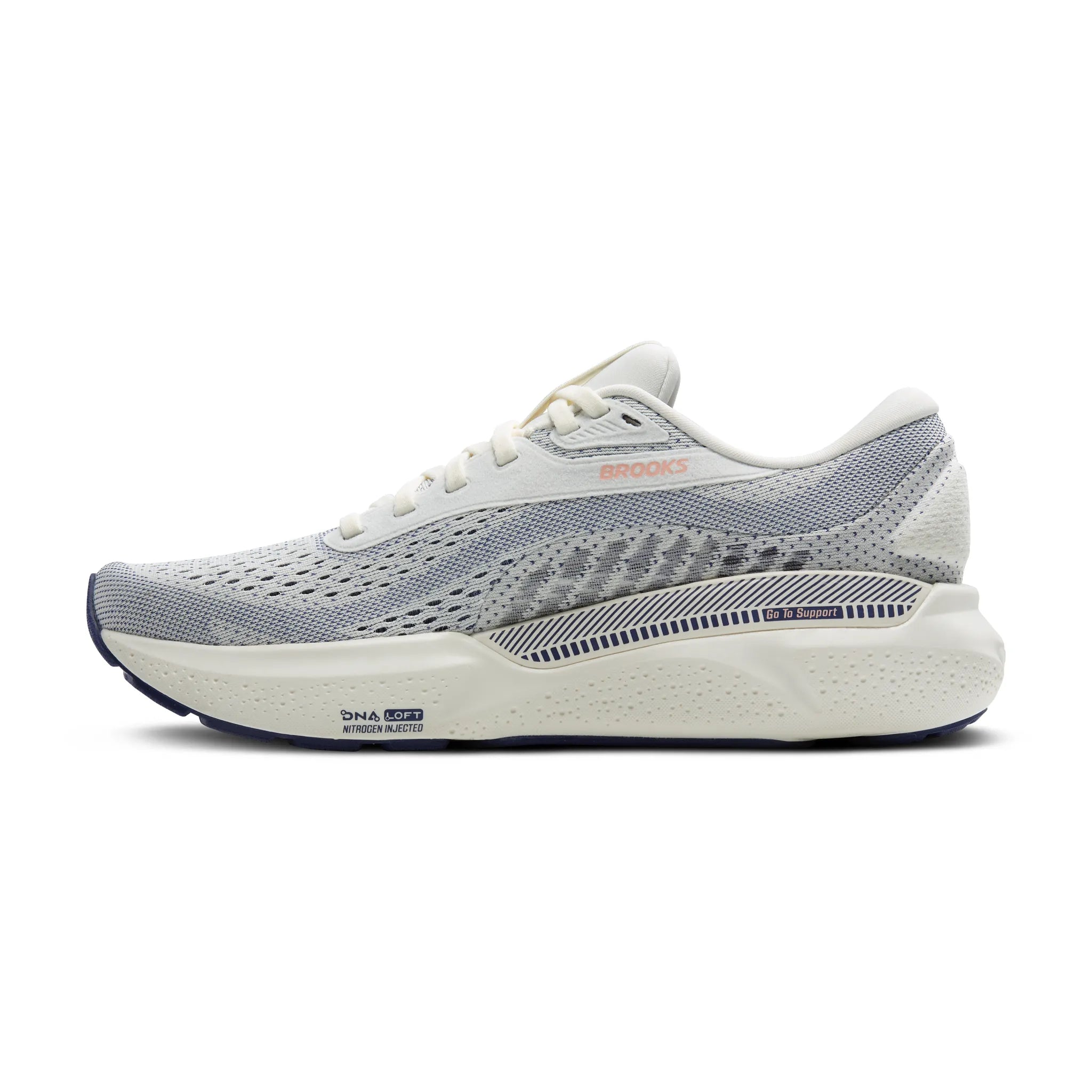 Women's Brooks Running Adrenaline GTS 24 Road Running Shoe in Grey/Blue Ribbon/Peach