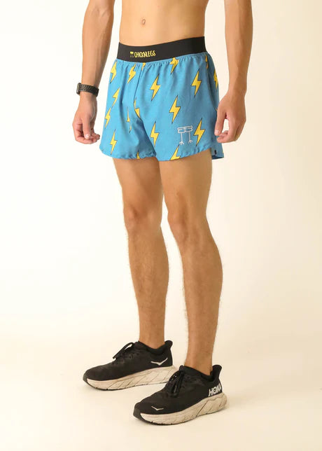 ChicknLegs Men's 4" Half Split Shorts in Blue Bolts