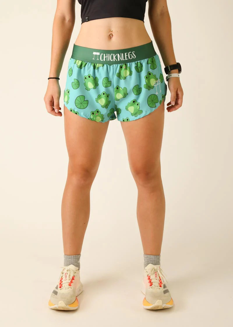 ChicknLegs Women's 1.5" Split Shorts in Fartlek Froggies