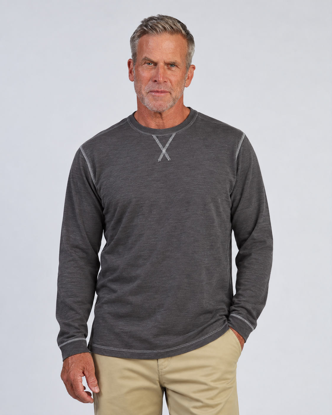 True Grit Long Sleeve Crew in Carbon
