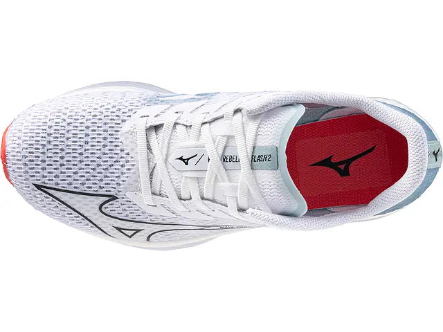 Women's Mizuno Wave Rebellion Flash 2 Running Shoe in White Black