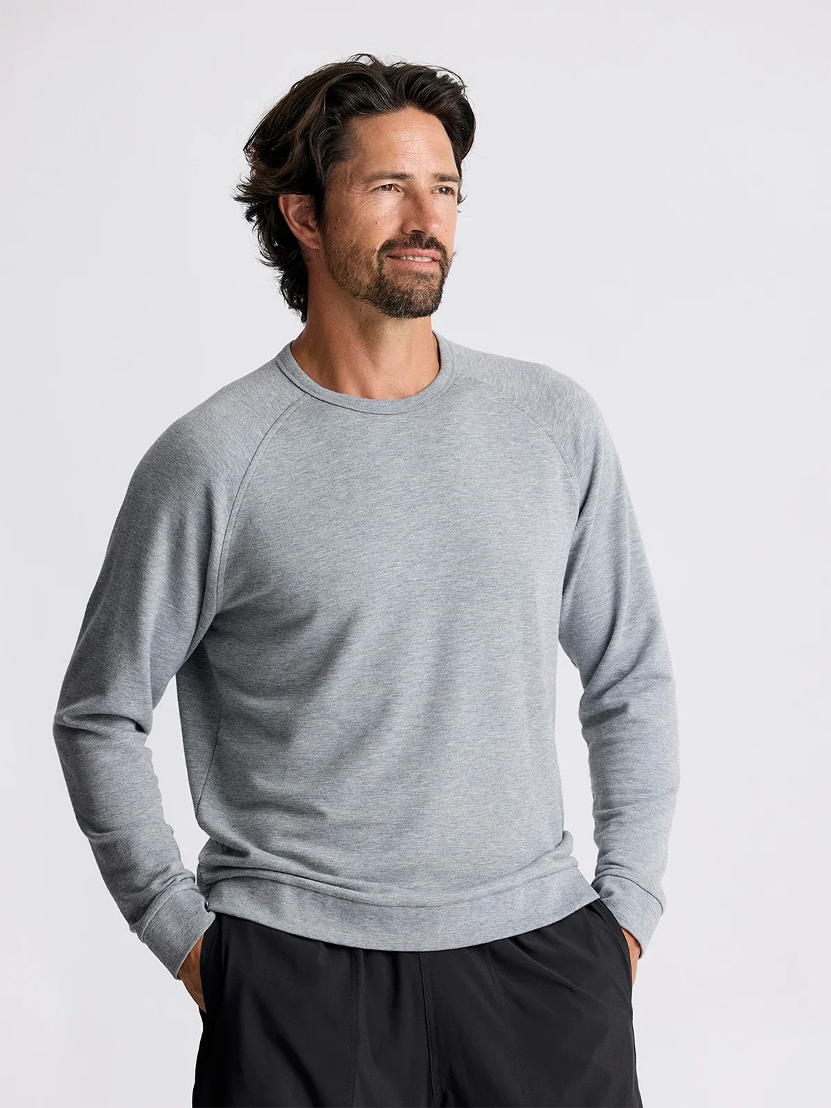 Free Fly Men's Bamboo Lightweight Fleece Crew in Heather Grey
