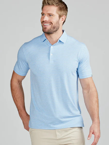 Tasc Performance Cloud Polo Brookline Stripe in Polar Heather/White