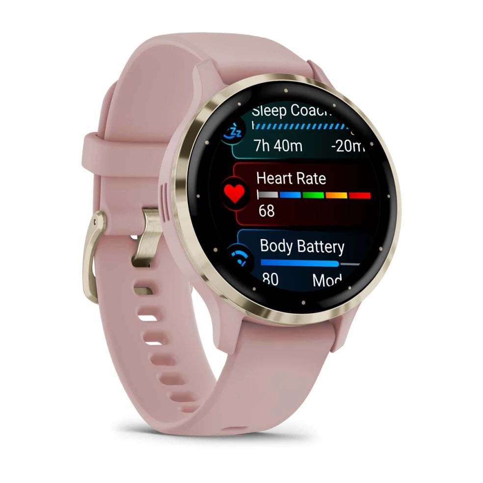 Garmin Venu® 3S Smartwatch, Soft Gold Stainless Steel Bezel with Dust Rose Case and Silicone Band