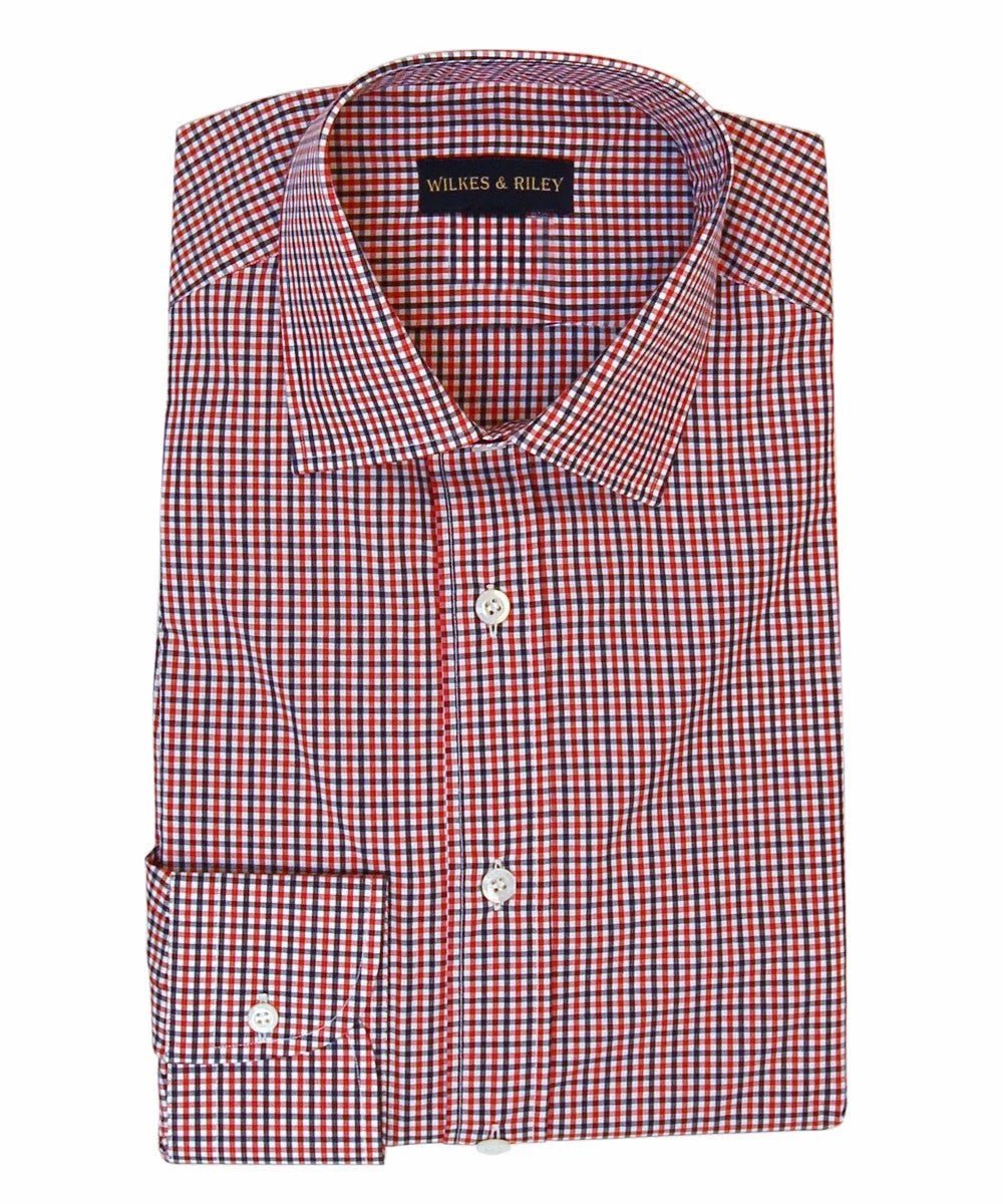 Wilkes & Riley Navy and Amber Check English Spread Collar Button Cuff