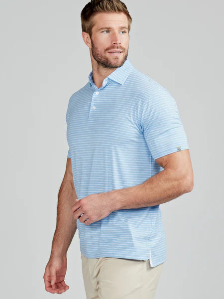 Tasc Performance Cloud Polo Brookline Stripe in Polar Heather/White