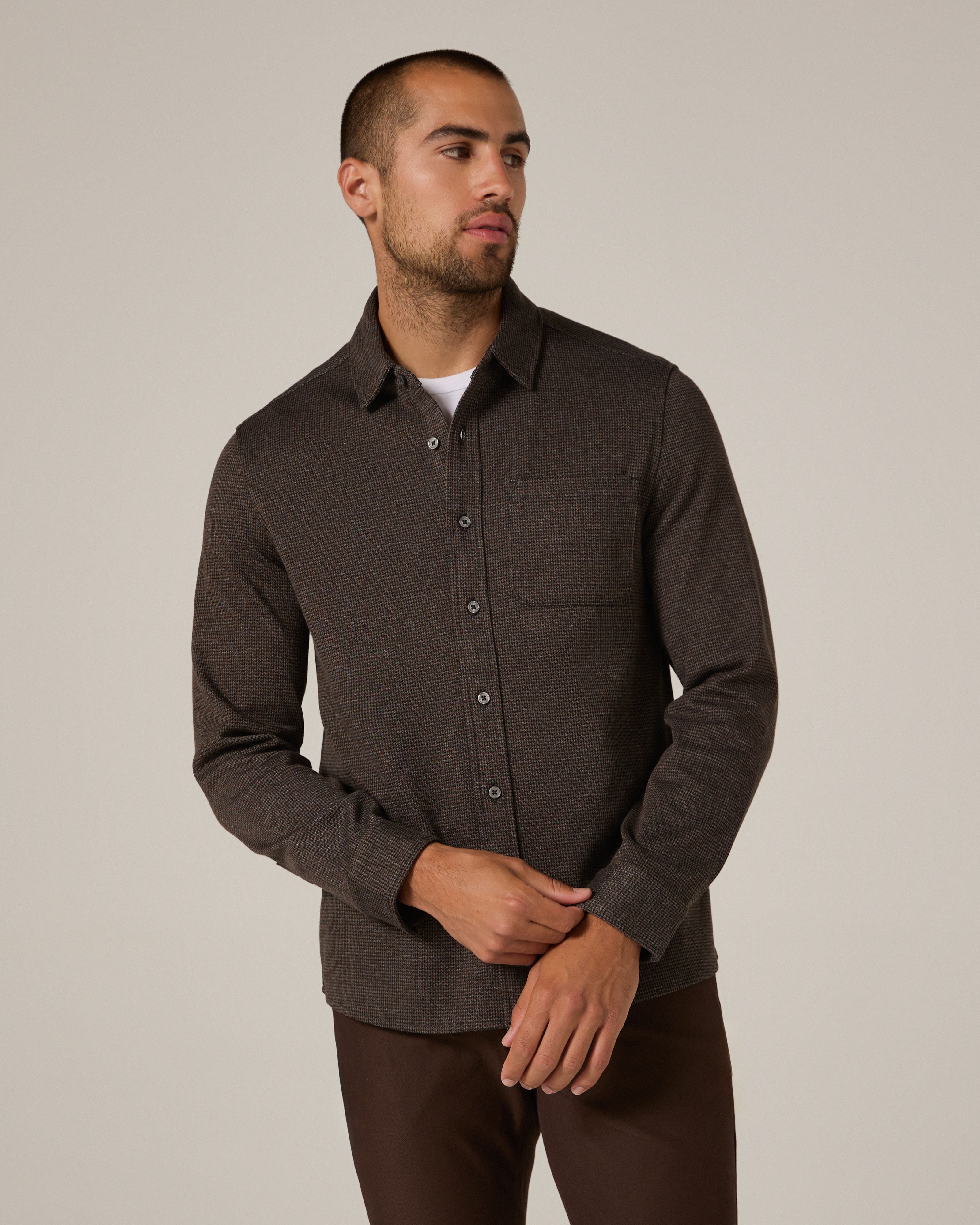 7DIAMONDS Generation™ Houndstooth Knit Shirt in Chocolate