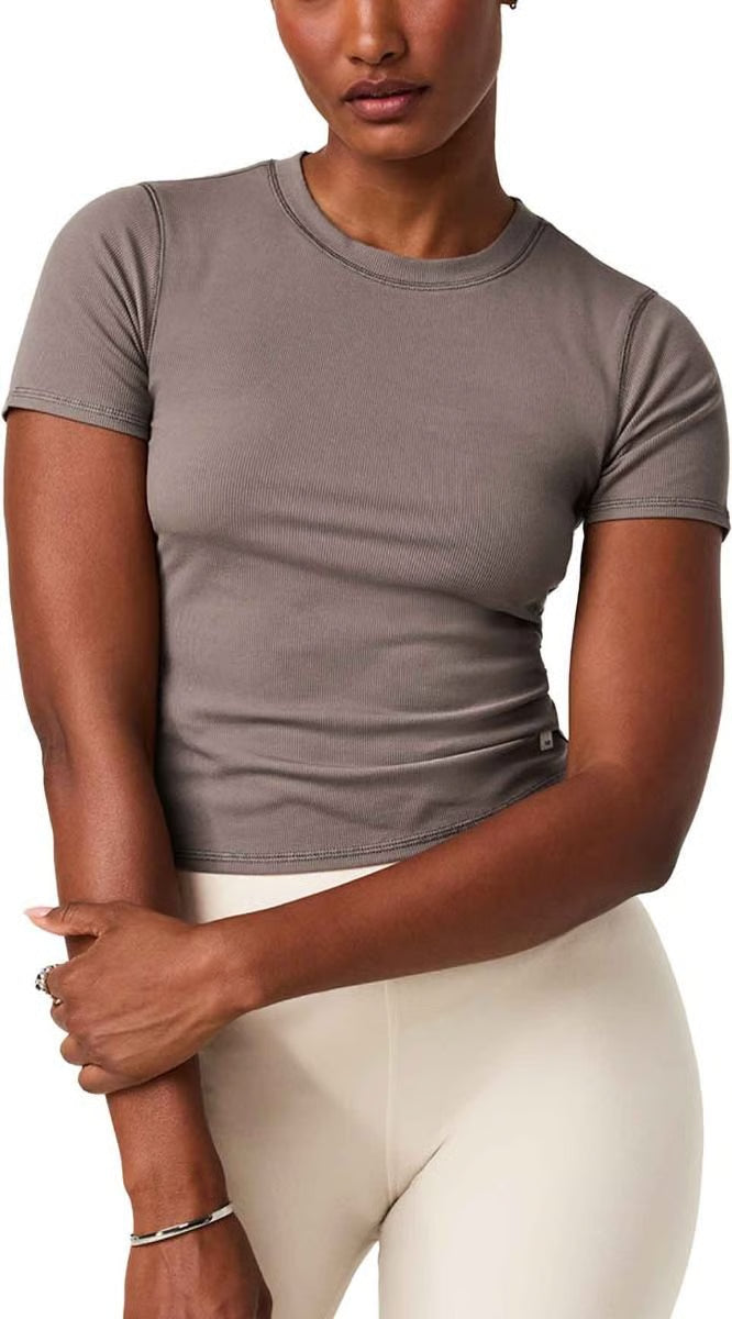 vuori Women's Pose Fitted Tee in Smokey Taupe